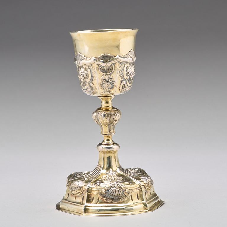 An Austrian mid 18th century silverl-gilt communion cup, unidentified makers mark, later standard mark.