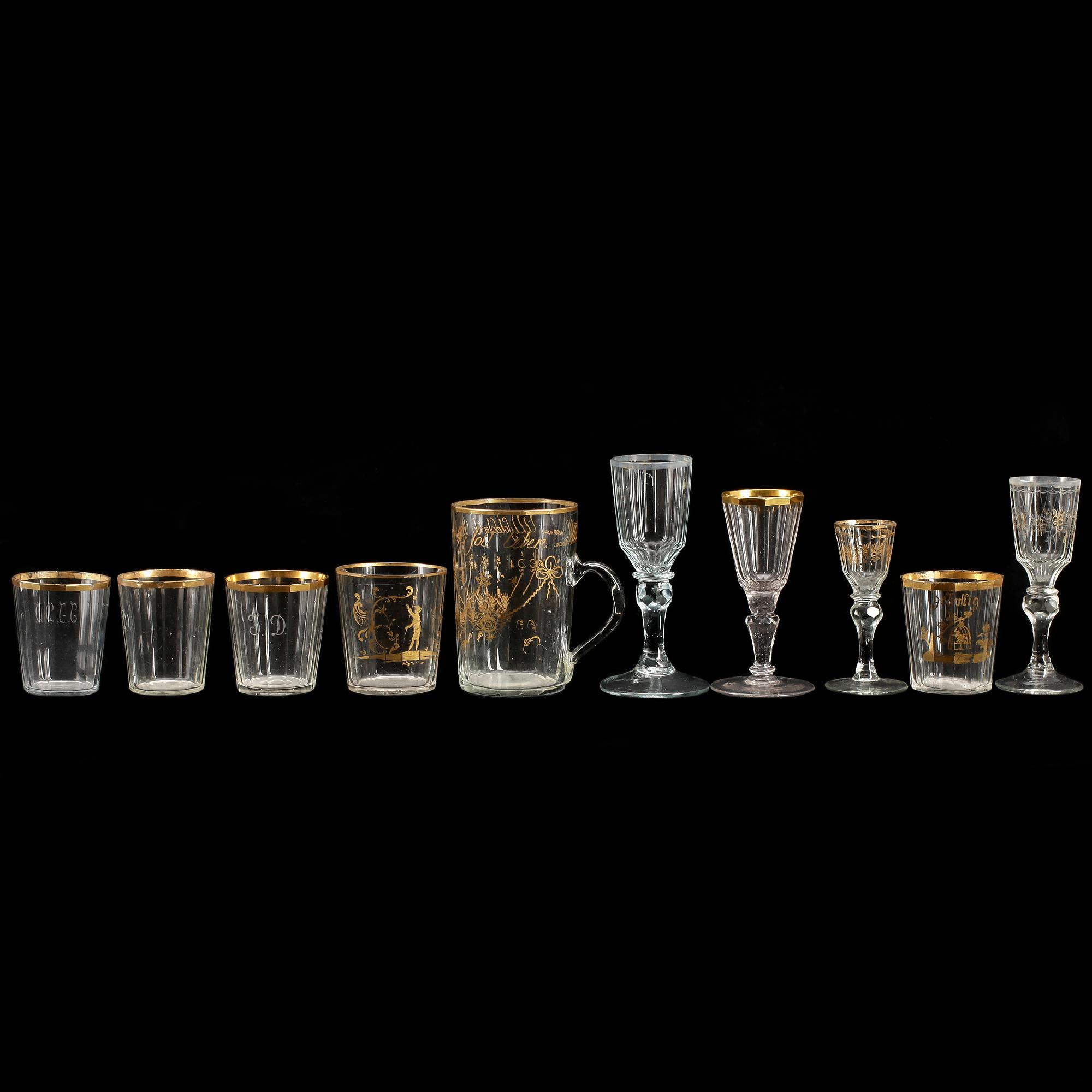 GLAS, 10 delar, tidigt 1800-tal, delvis Tyskland.