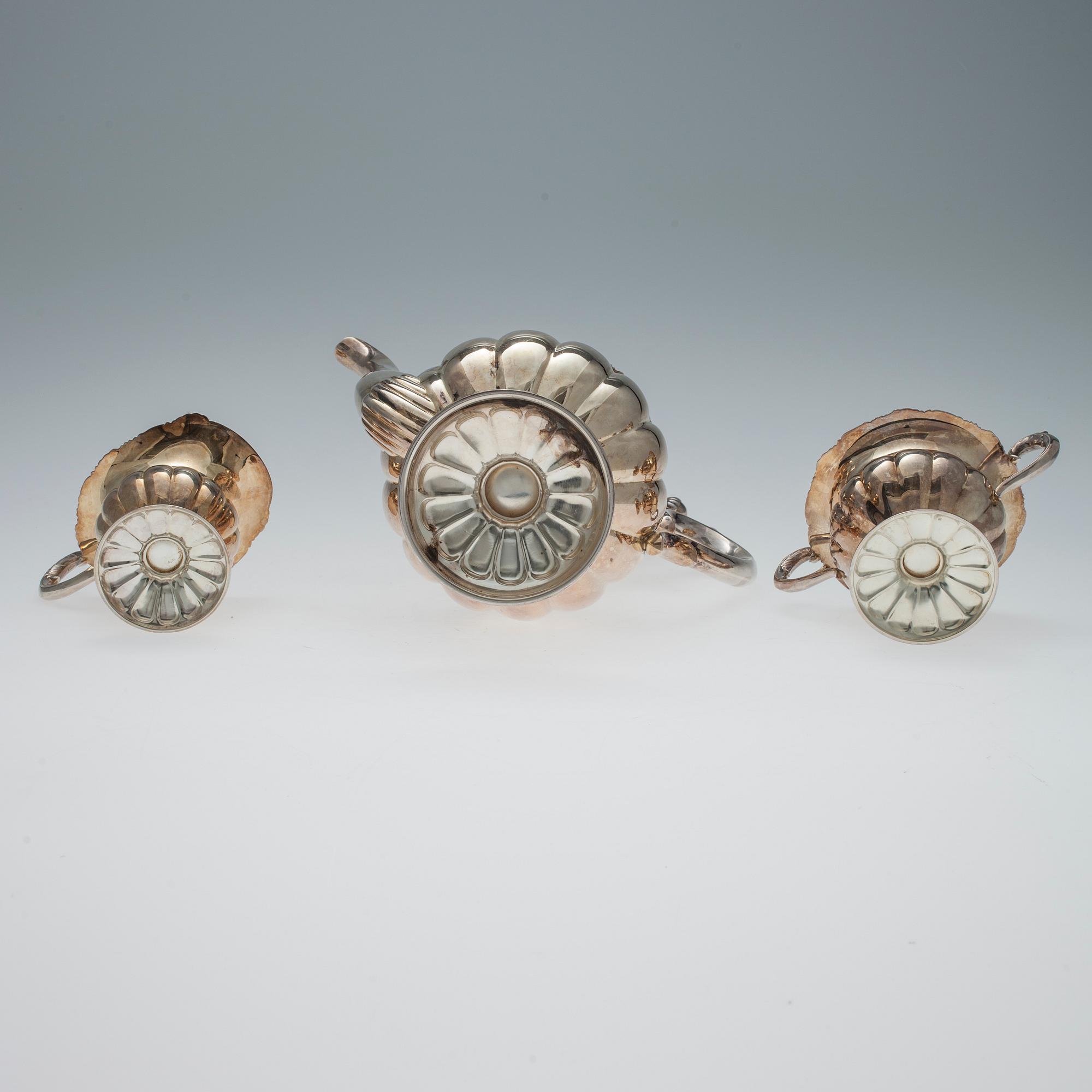 KAFFESERVIS, 3 delar, silver, Hopea Oy, Helsingfors 1962. Vikt 1066 g.