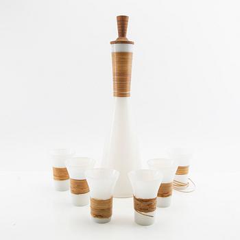 Jacob Bang carafe with six glasses, Kastrup Glassworks 1960s.