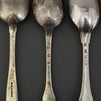 10 18th and 19th century silver spoons from Denmark, Russia, Britiain and Sweden.