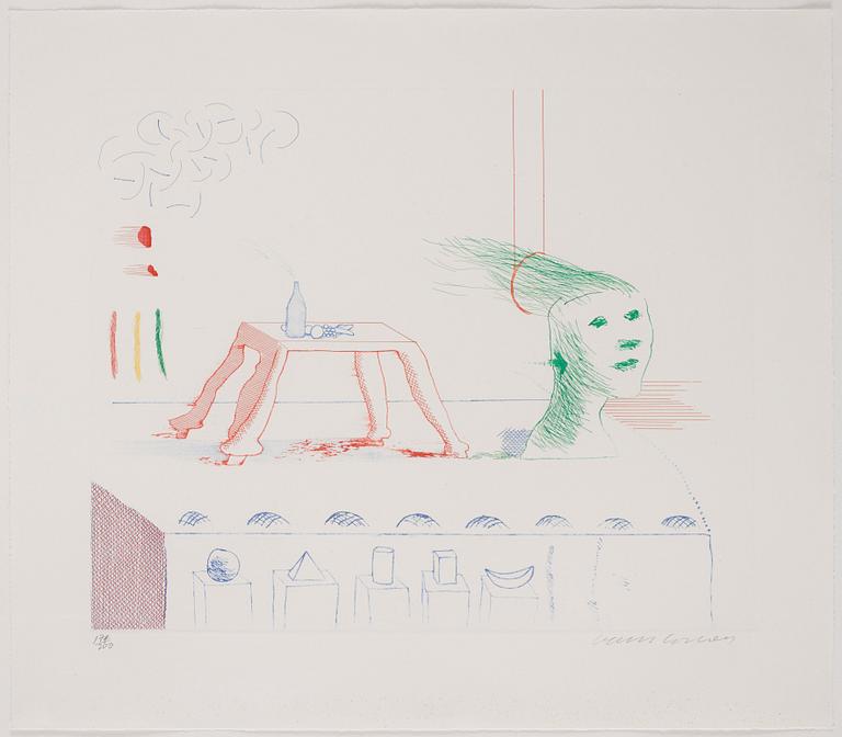 David Hockney, "A Moving Still Life" från sviten "The Blue Guitar".