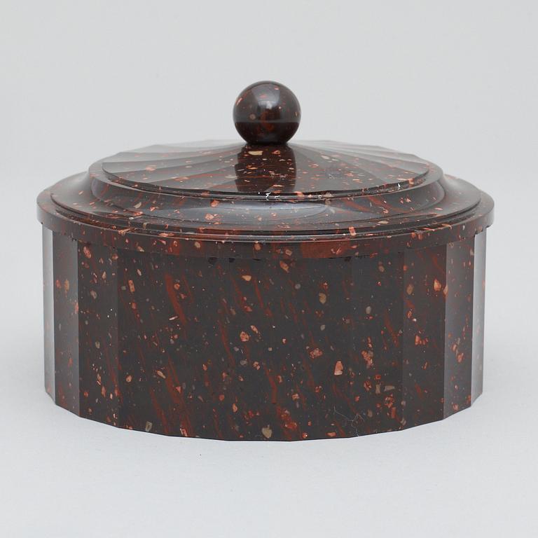 A Swedish Empire porphyry butter box.