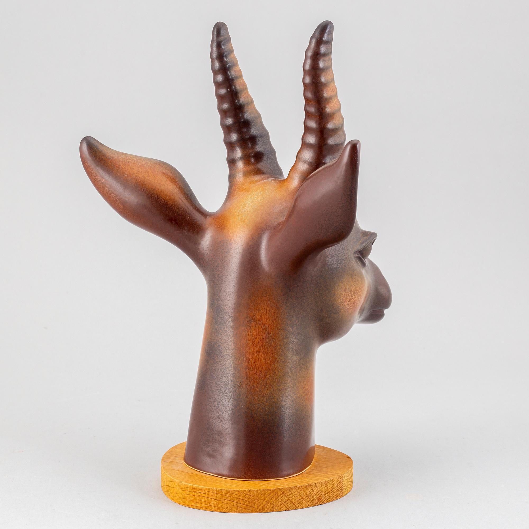GUNNAR NYLUND, a stoneware sculpture of a gazelle's head, Rörstrand, Sweden.