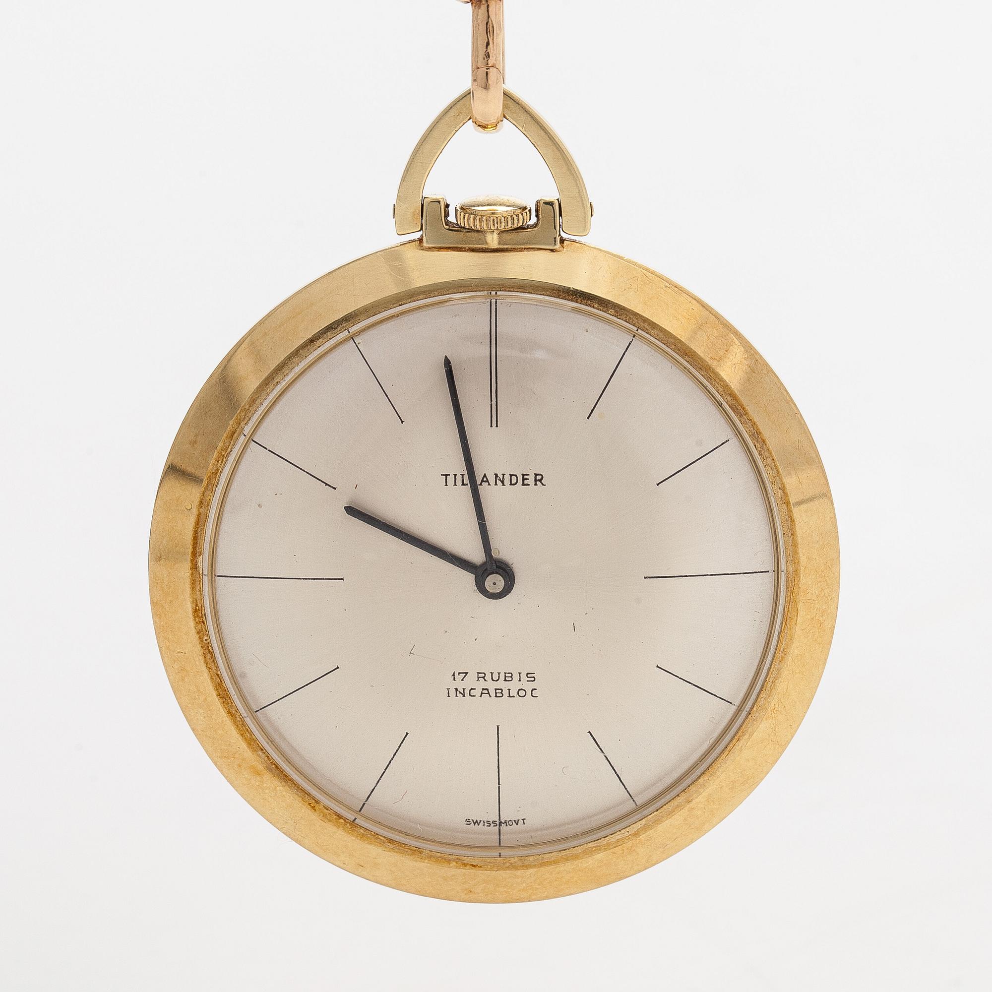 Taskukello, 42 mm, 14K kultaa, ankkurikäynti, Tillander.