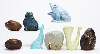 A set of eight Gunnar Nylund stoneware figures of various animals, Rörstrand.