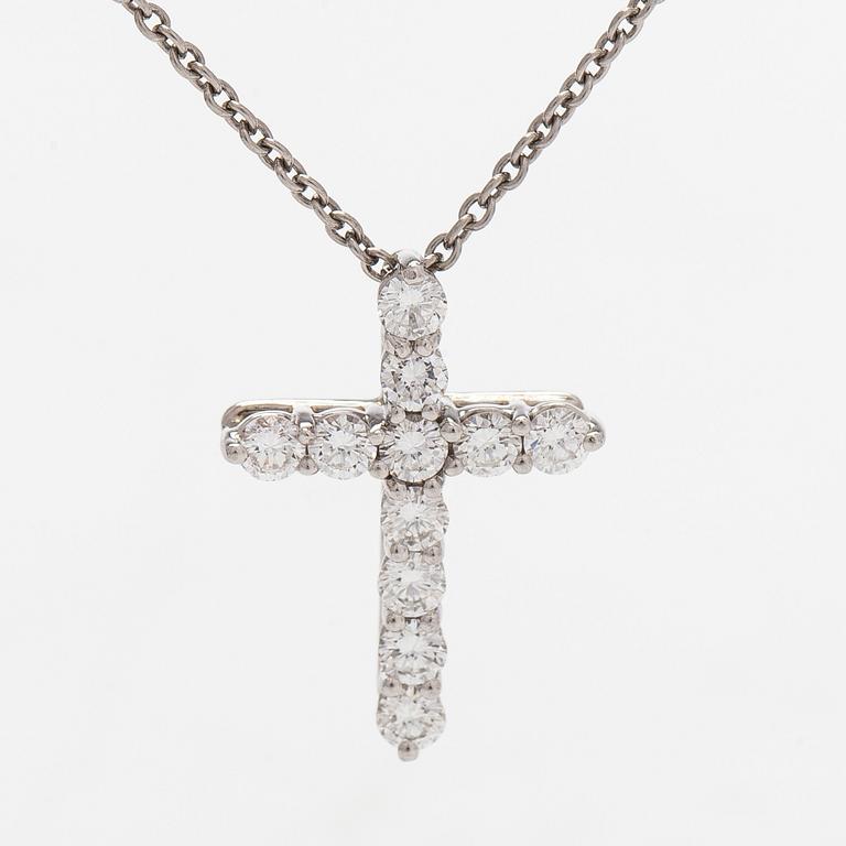 Tiffany & Co, halsband, kors, platina och briljantslipade diamanter.