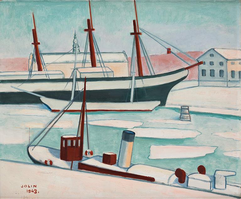 Einar Jolin, Vinterbild, hamnen Stockholm.