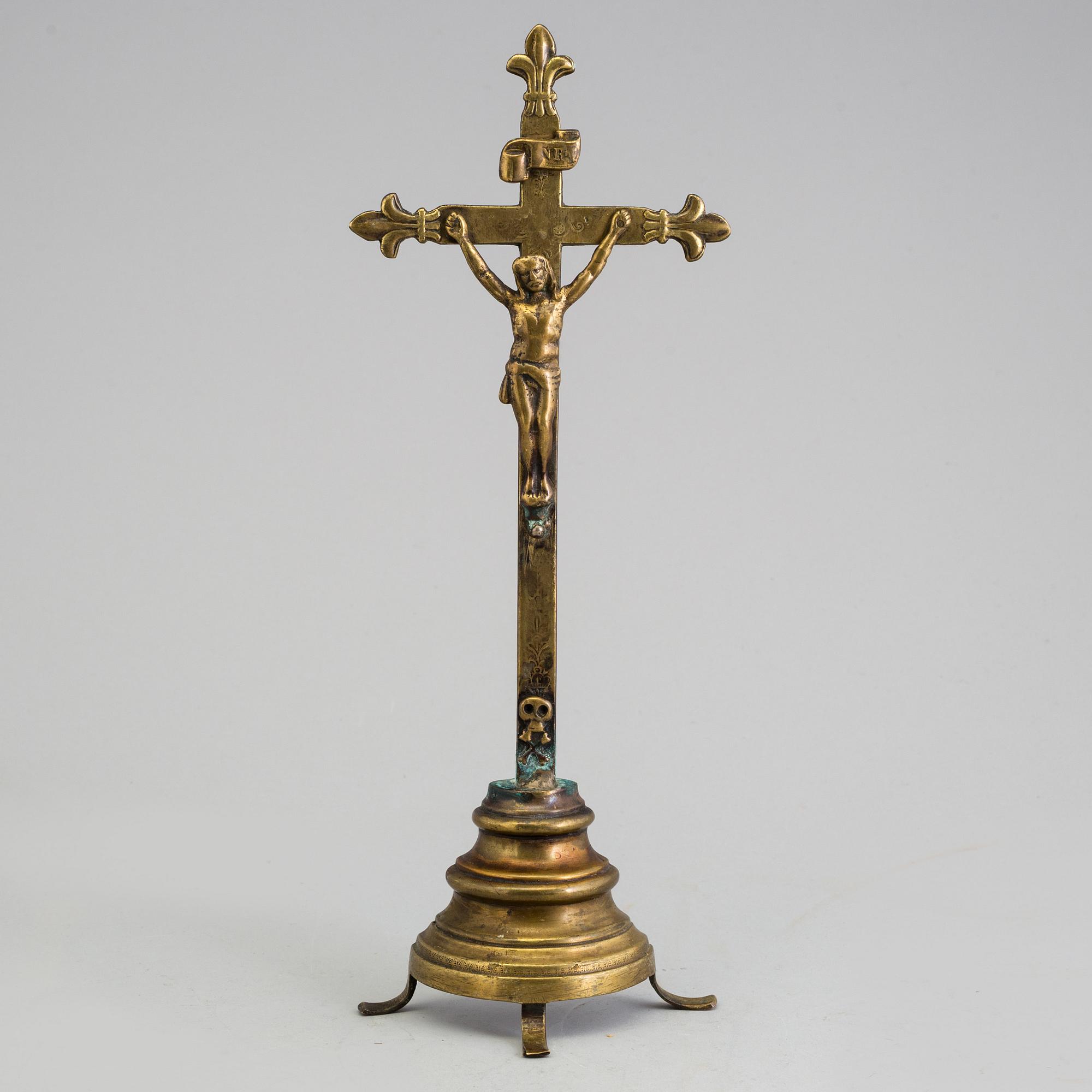 A BRONZE CRUCIFIX, 18th century.