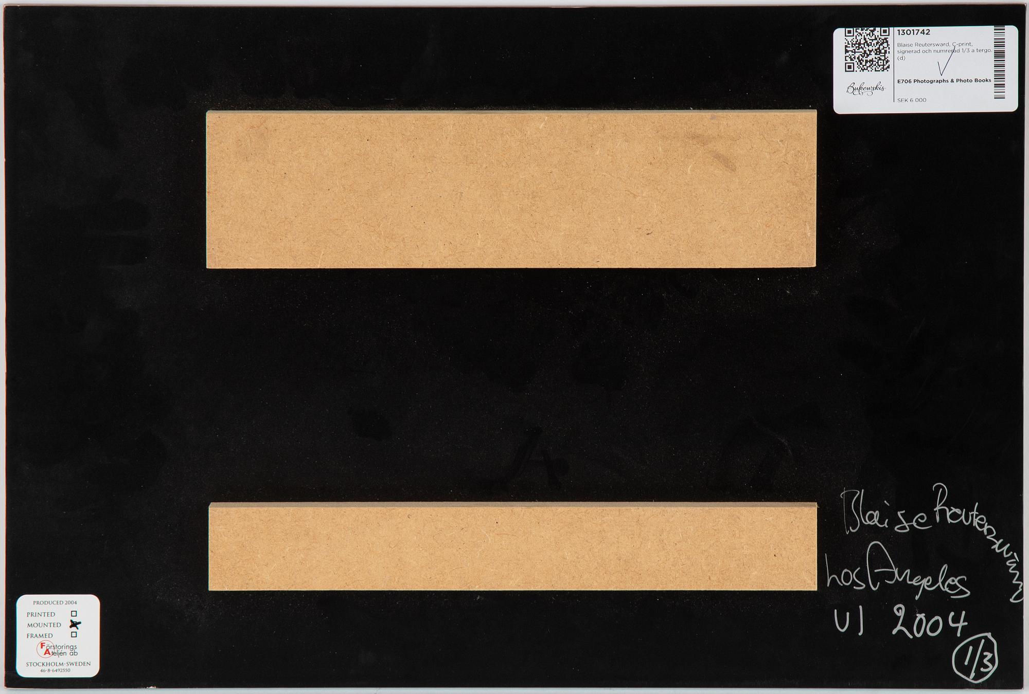 Blaise Reutersward, c-print, signed and numbered 1/3 on verso.