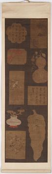 A Chinese scroll painting, ink and colour on silk. Late Ming dynasty/early Qing dynasty.