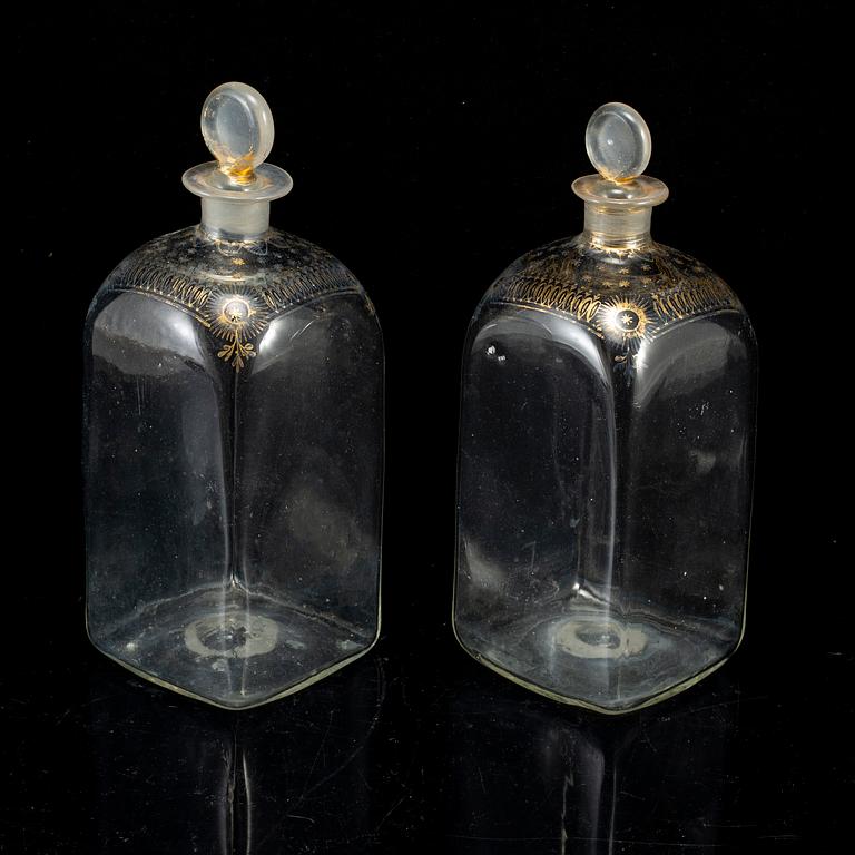 A group of three bottles wtih stoppers (2+1), 19th Century.