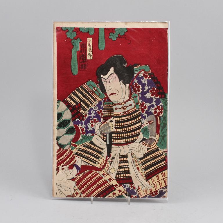 TRÄSNITT, 4 st, b la troligen Kunisada III, Japan, 1800/1900-tal.
