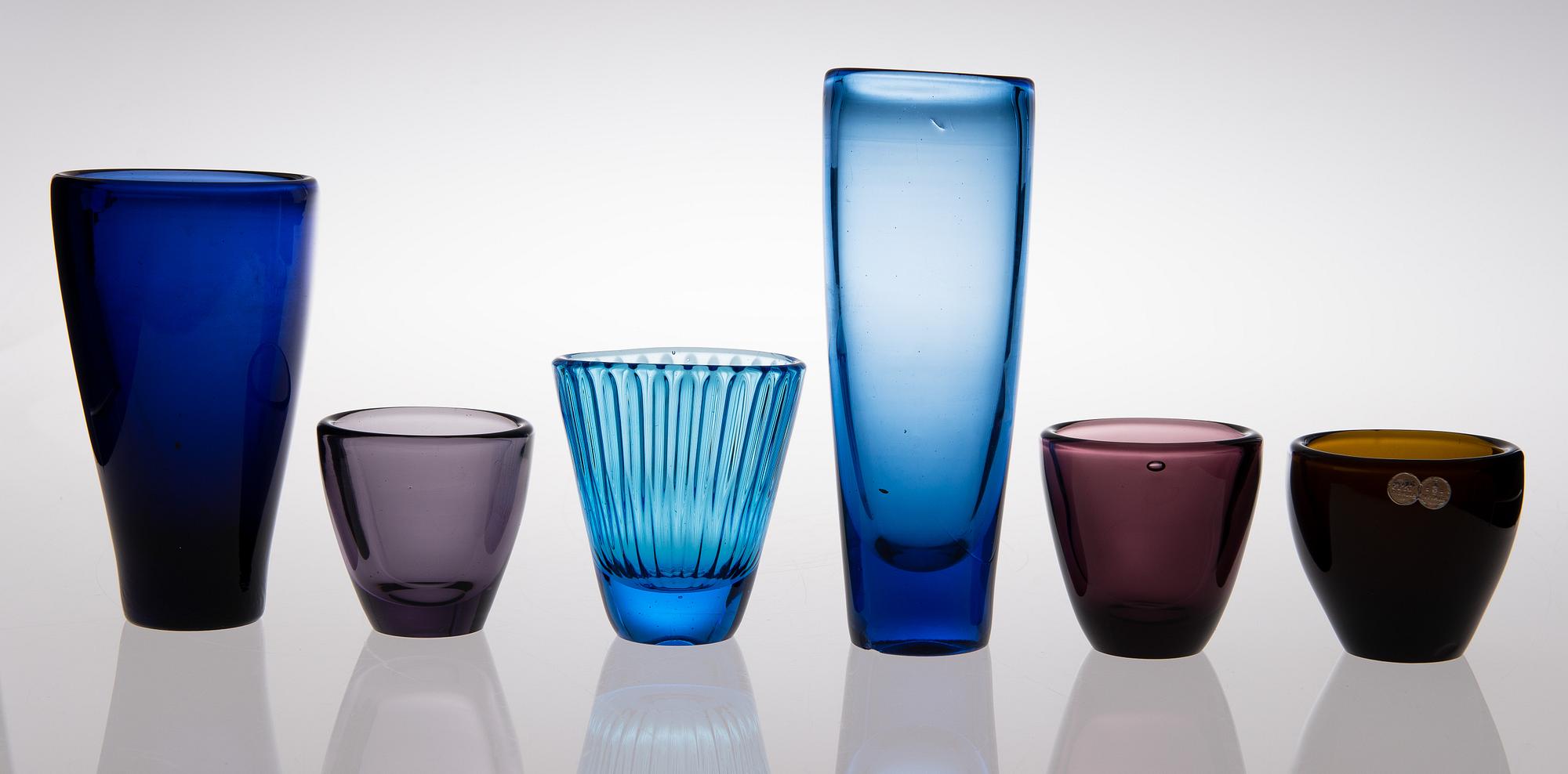 TAPIO WIRKKALA, VASES, 6 pcs, "Löytö" series, 1950s.