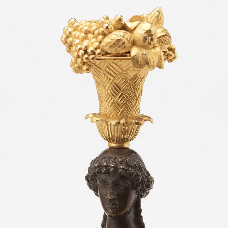 A pair of Swedish Empire early 19th century three-light candelabra.