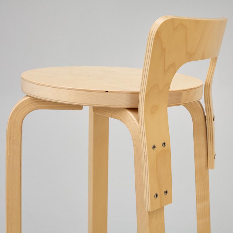 Alvar Aalto, four K65 bar stools, Artek, 2019.