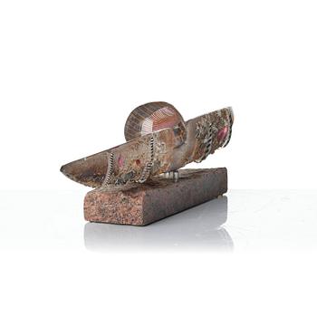 Bertil Vallien, a unique sand cast glass sculpture of a boat, Kosta Boda, Sweden, 1980s.