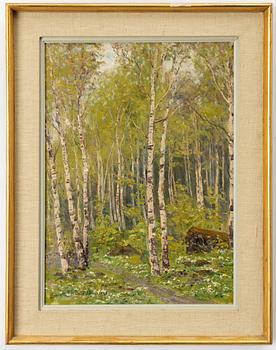 Charlotte Wahlström, Spring landscape with birches and wood anemones.