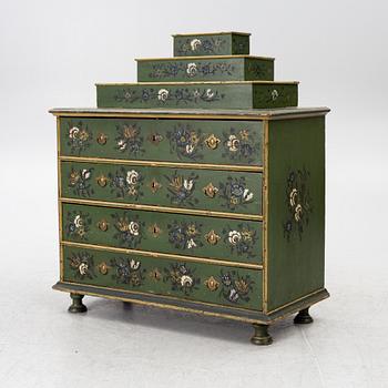A Norwegian chest of drawers with a top section, mid 18th century.