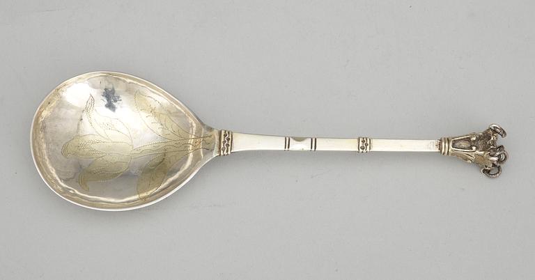 A Swedish 18th century parcel-gilt spoon, makers mark of Nils Grubb, Hudiksvall 1775.