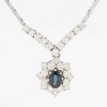 Necklace, 18K white gold with sapphire and brilliant-cut diamonds.