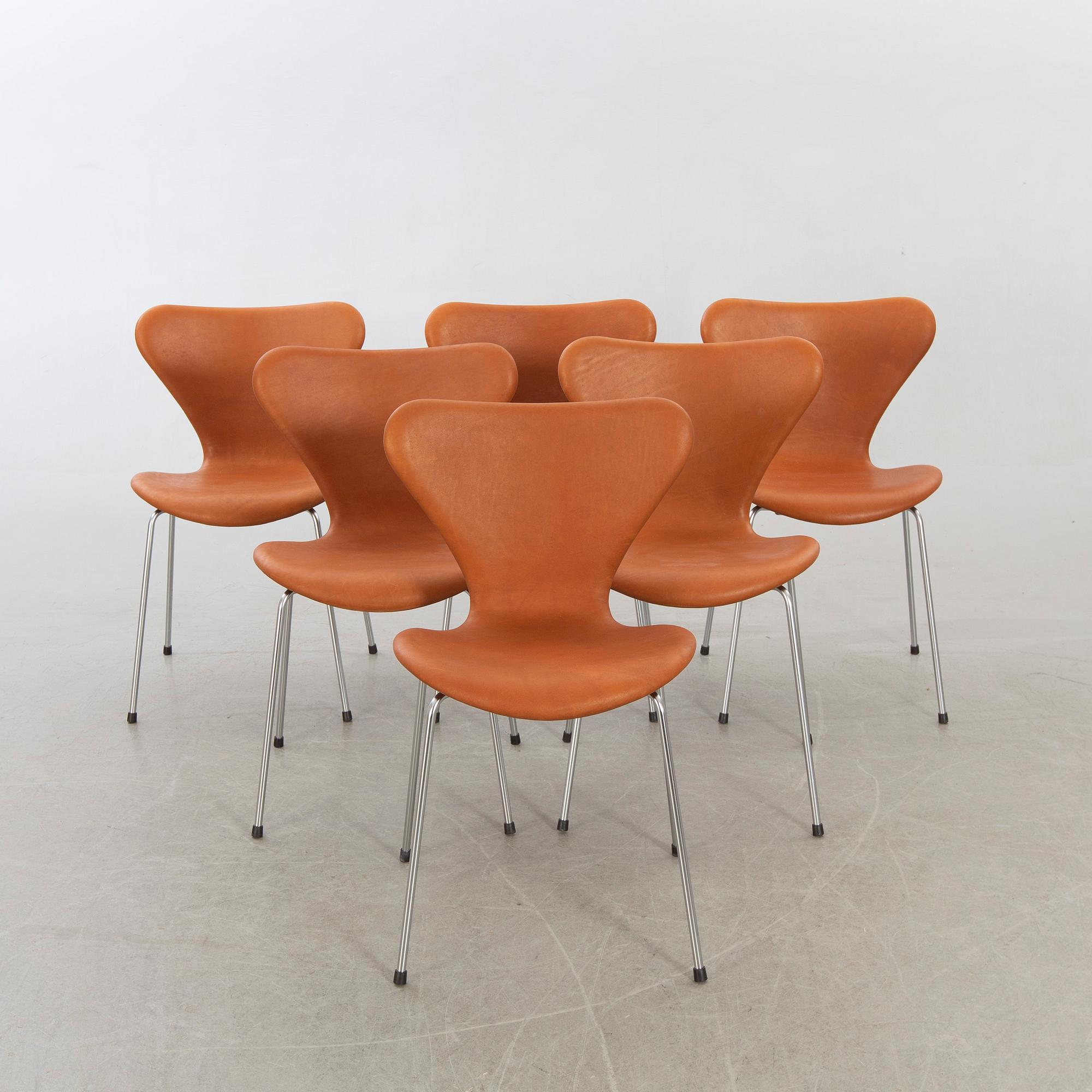 Arne Jacobsen, stolar, 6 st, "Sjuan", Fritz Hansen, Danmark.