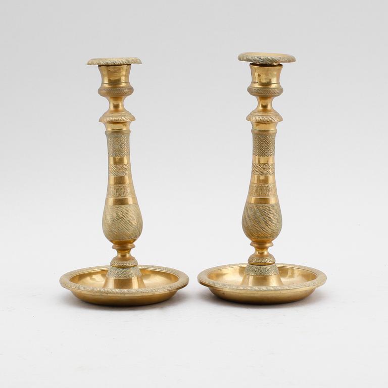 LJUSSTAKAR, 1 par, brons, senempire, 1800-talets mitt.