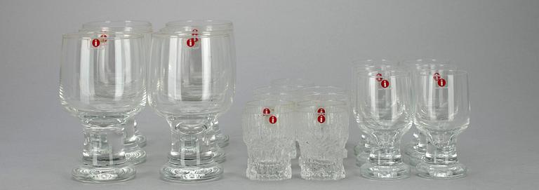 GLASSERVIS, 12+9 delar, "Joiku" samt "Aslak", Tapio Wirkkala, Iittala 1900-talets slut.