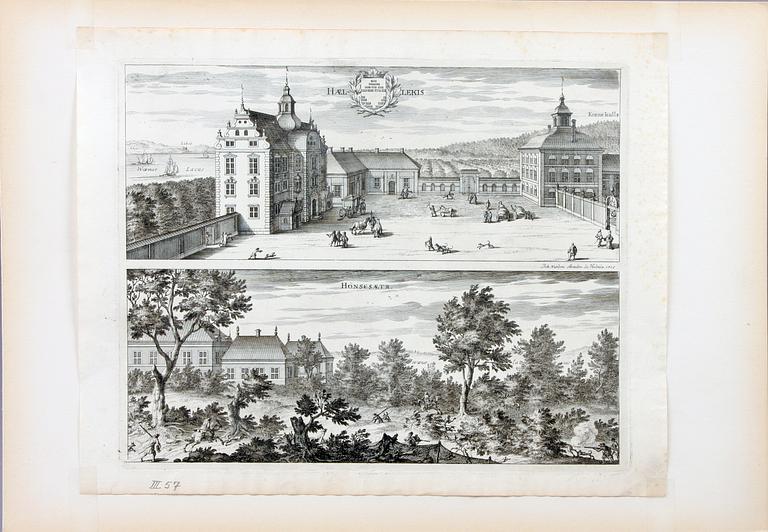 KOPPARSTICK, 5 st, ur Suecia Antiqua, bl a J. van den Aveele och H. Reitz, 1700-tal.