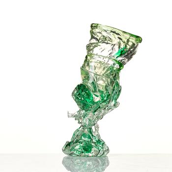 Fredrik Nielsen, a green tinted glass vase/sculpture, his own studio, Sweden, 2024.