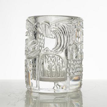 Bertil Vallien, a cylindrical clear glass vase, Boda Åfors Sweden 1960-70s.