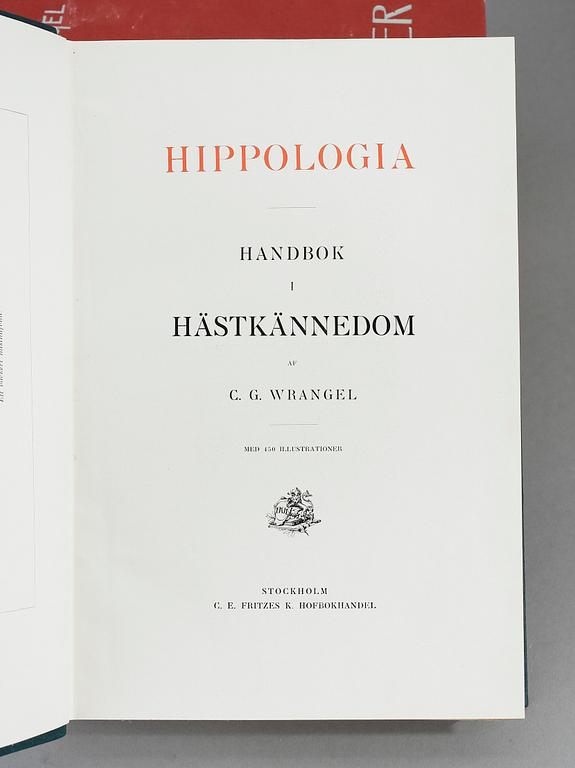 BÖCKER, 3 st, 2 vol, "Handbok för Hästvänner" samt "Hästkännedom", CG Wrangel, Stockholm 1913 resp. 1906.