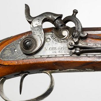 A pair of percussion pistols, Germany, Signed V Chr Schilling in Suhl (Valentin Christoph S. active from 1849).