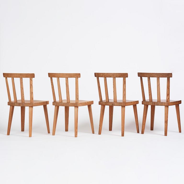 Axel Einar Hjorth, a set of four "Utö" stained pine chairs, Nordiska Kompaniet 1930s.