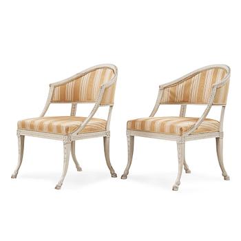 1386. A pair of late Gustavian armchairs by Ephraim Ståhl, master 1794.