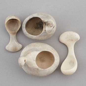 LARS PIRAK, two reindeer horn grouse salt cellars, signed.