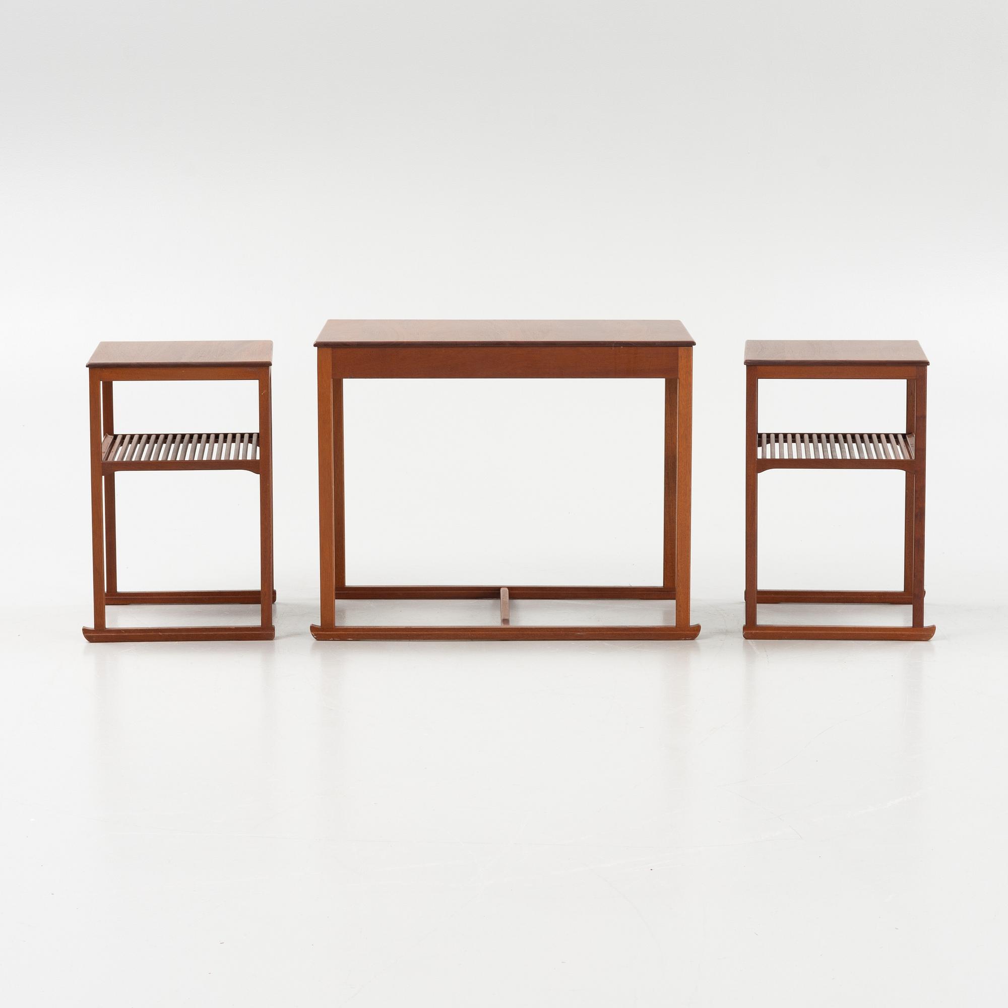 Carl Malmsten, a three-piece nesting table, 'Släden', second half of the 20th century.