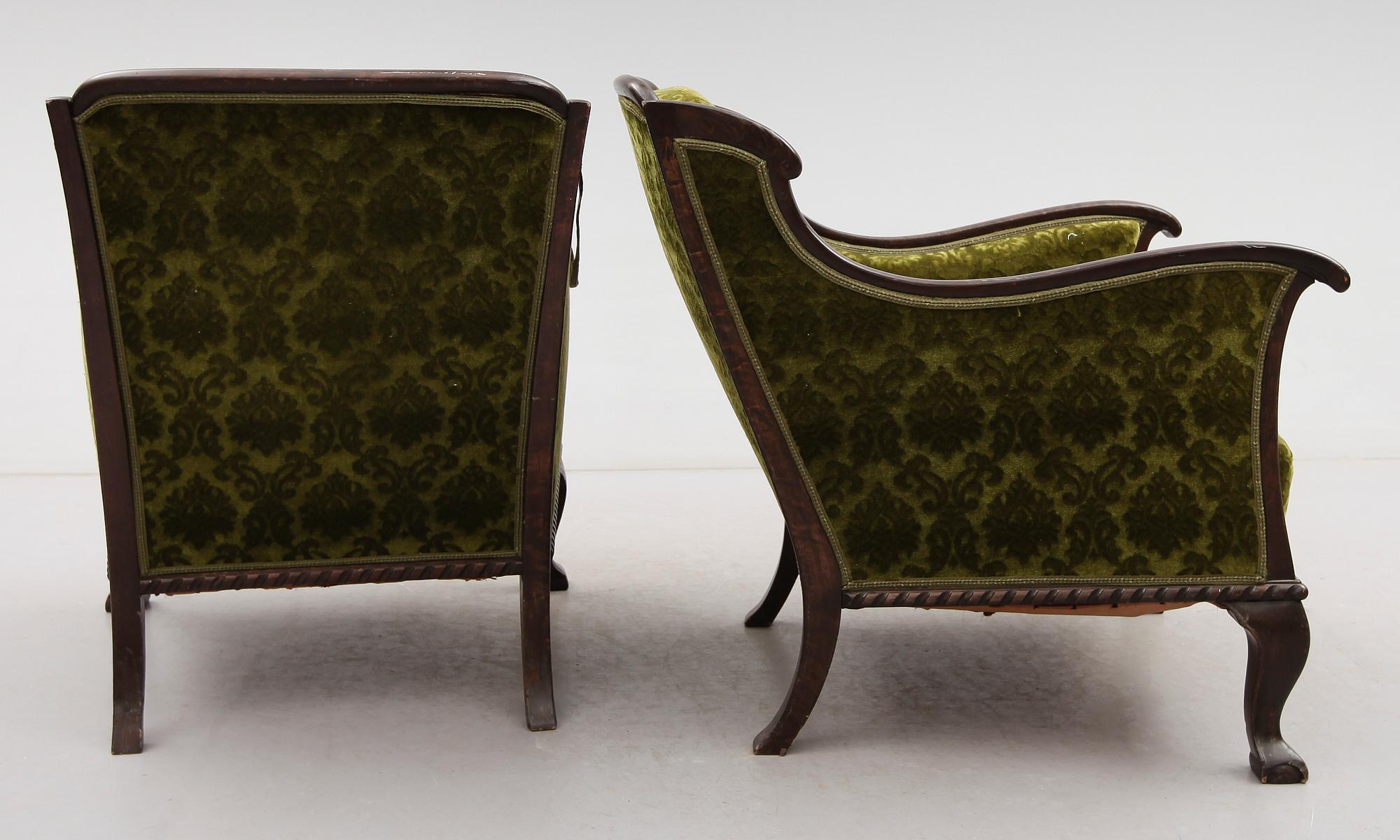 FÅTÖLJER, 1 par, 1900-talets första hälft.