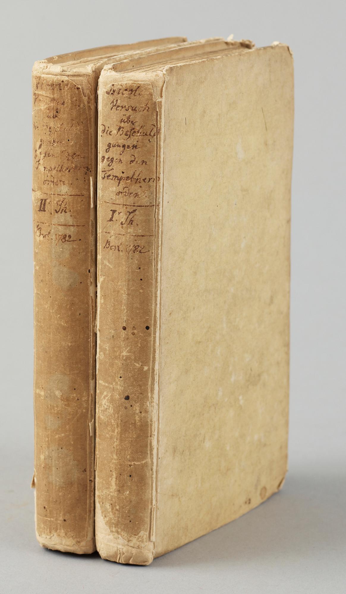 BOK, 2 vol,"Versuch über... Beschuldigungen welche dem Tempelherrenorden..." av Friedrich Nicolai, Berlin & Stettin 1782.