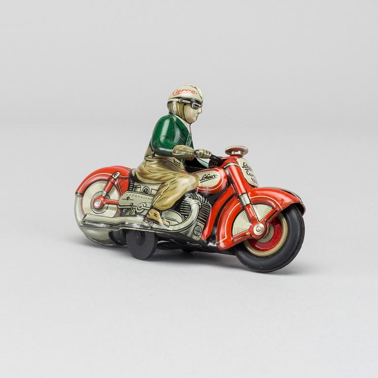 SCHUCO, motorcykel litograferad plåt, "CURVO 1000" 1940/50-tal.