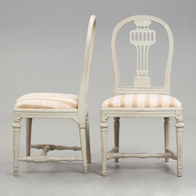 A pair of late Gustavian late 18th century chairs.