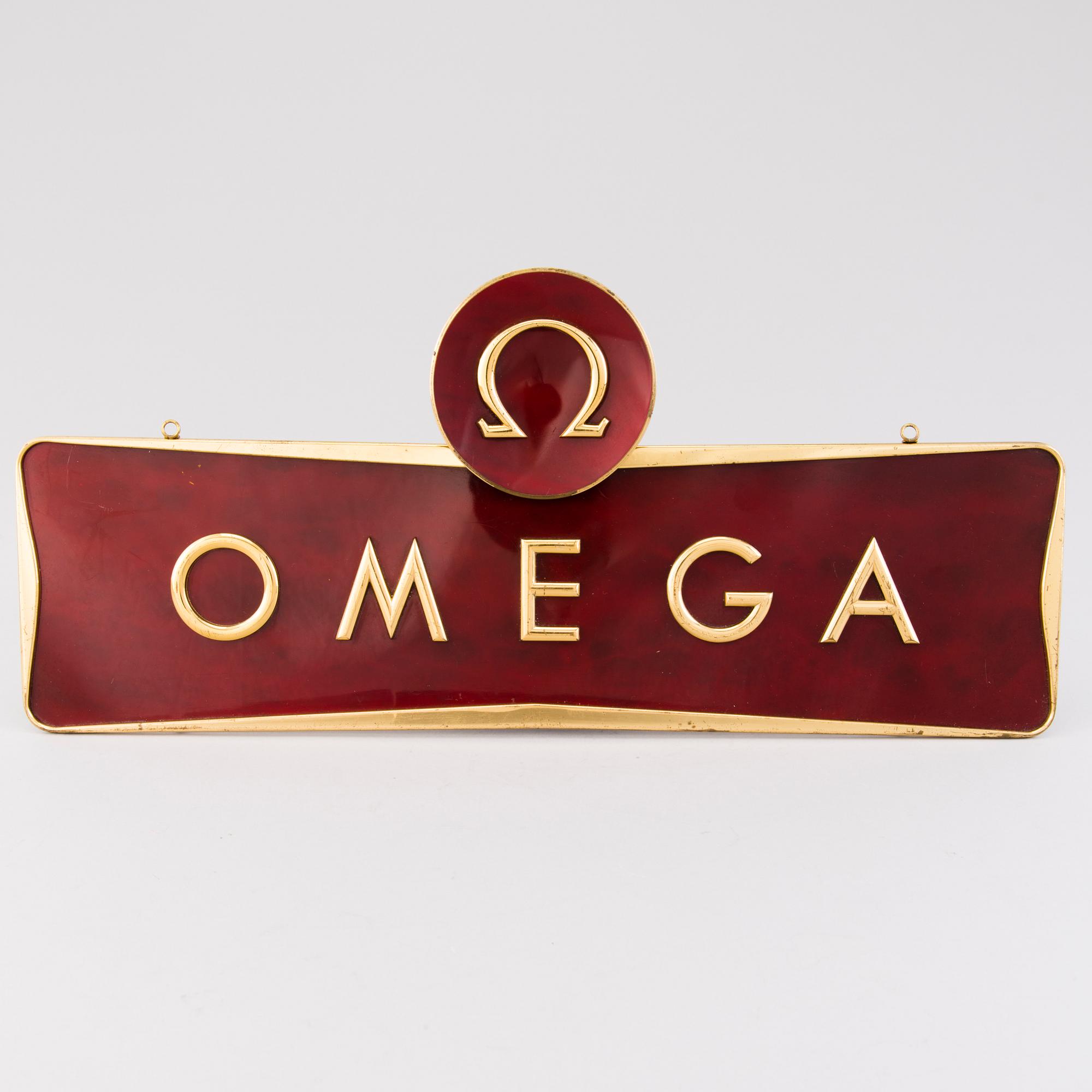 OMEGA, reklamskylt, metall, emalj.