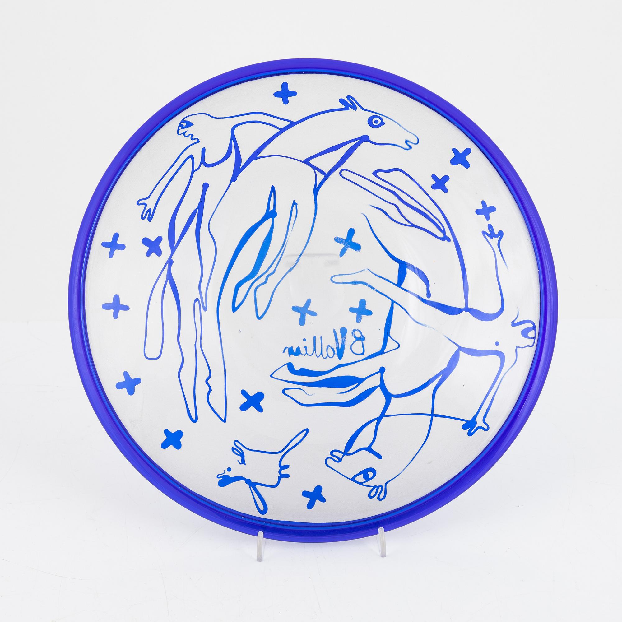 Bertil Vallien, a unique glass dish, Kosta Boda, Sweden.