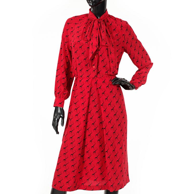 CÉLINE, a red silk dress, 1980's.