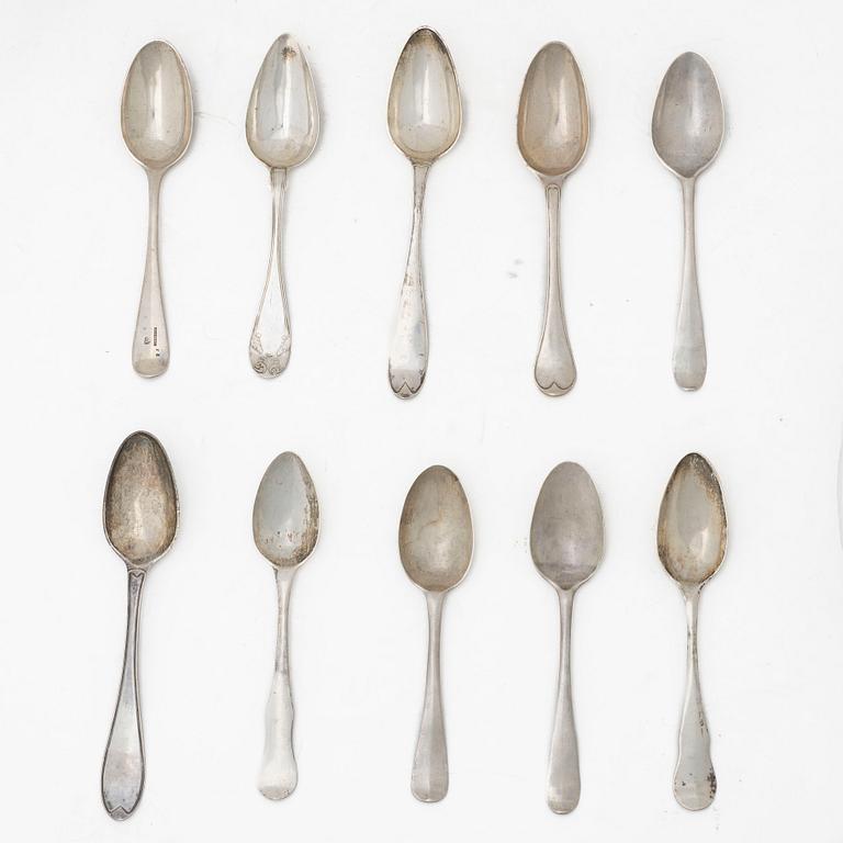 Ten Swedish silver spoons, 18th-19th Century.
