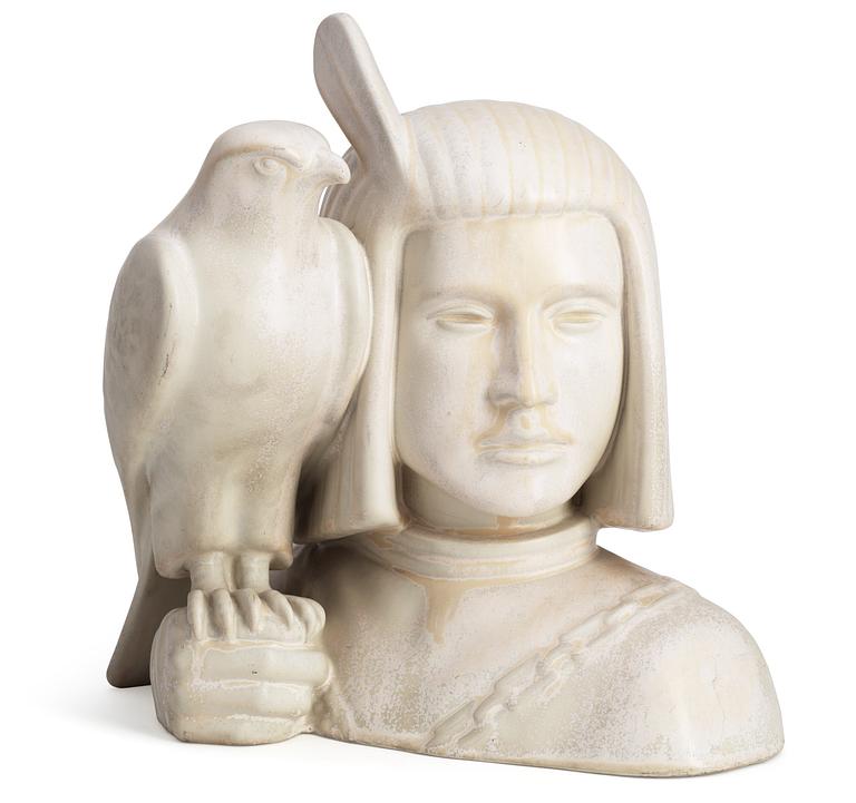 A Gunnar Nylund stoneware sculpture of a falconer, Rörstrand.