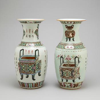 A pair of famille rose vases, 20th century.