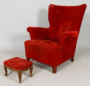 FÅTÖLJ OCH FOTPALL, 1900-tal.