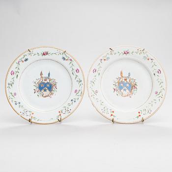 A pair of famille rose armorial dishes, Qing dynasty, Qianlong (1736-95).