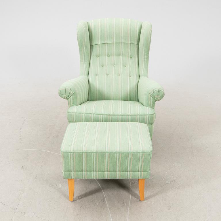 Carl Malmsten,  fåtölj med fotpall, "Häggbom", OH Sjögren.